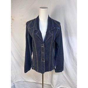 CD Jeans Fitted Denim Blazer Jacket Women's Medium Gold Stitch Y2K